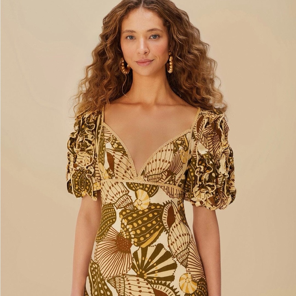 FARM Rio Earthy Tones mini Puff Sleeve Dress